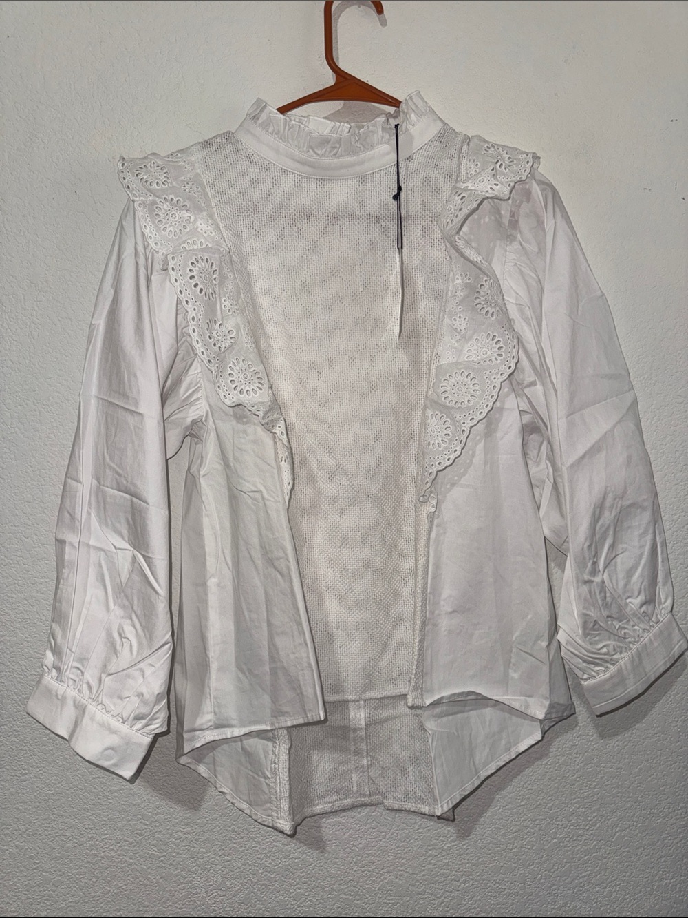 BNWT Endless Rose White Eyelet Ruffle High-Neck Blouse